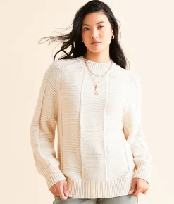 Gilded Intent Oversized Knit Checkered Sweater Washed Birch Hot