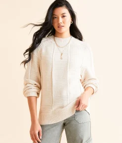 Gilded Intent Oversized Knit Checkered Sweater Washed Birch Hot