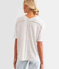 Tops | BKE Oversized Lace-Up Top Cream Stripe
