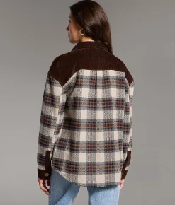 Tops|Coats & Jackets | BKE Oversized Plaid Shacket Brown Multi