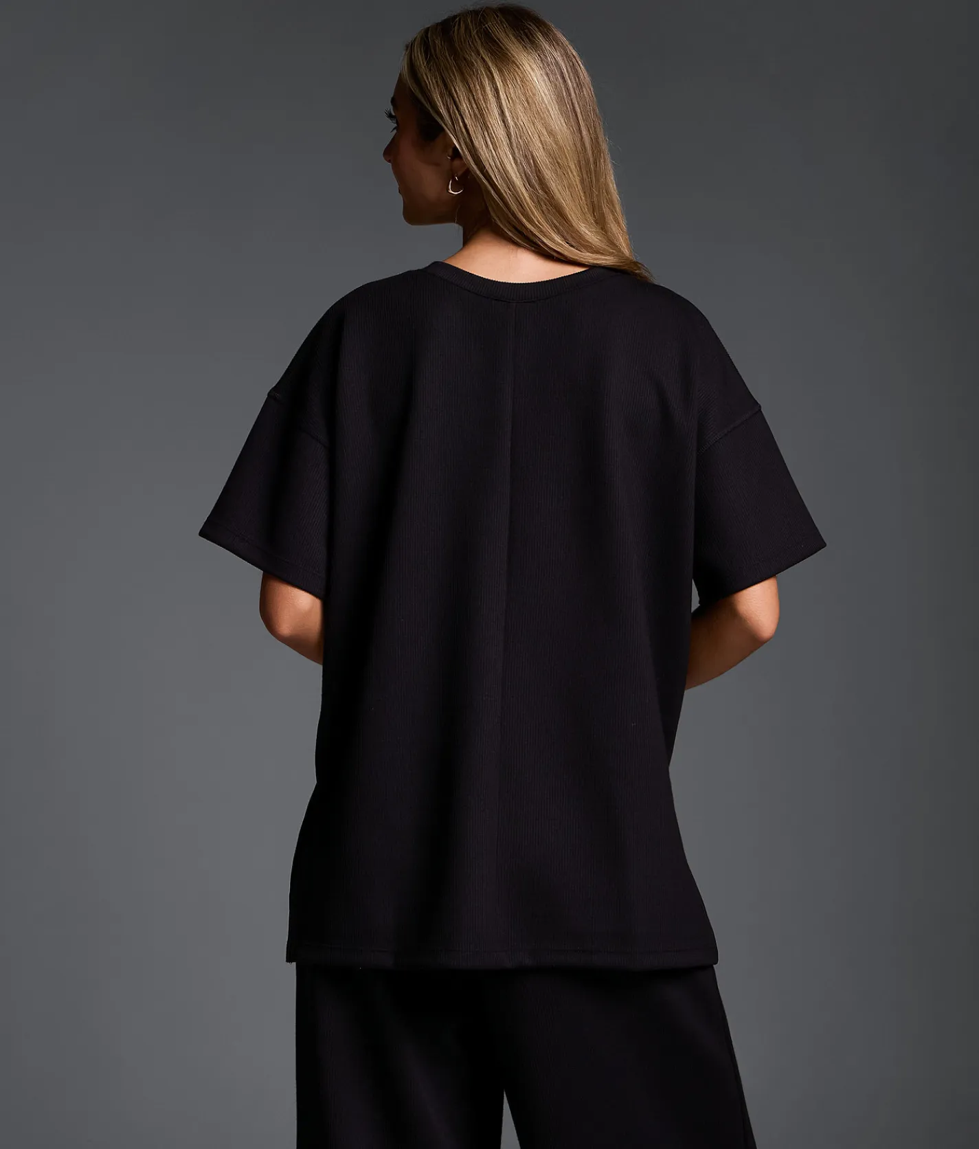 Tops | Buckle Black Oversized Rib Knit T-Shirt Black