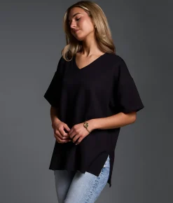 Tops | Buckle Black Oversized Rib Knit T-Shirt Black