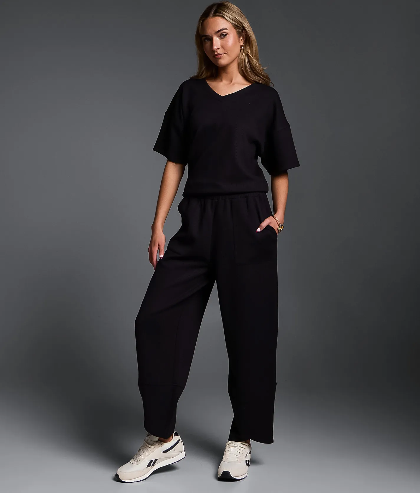 Tops | Buckle Black Oversized Rib Knit T-Shirt Black