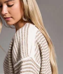 BKE Oversized Stripe Knit Sweater Taupe Cream New