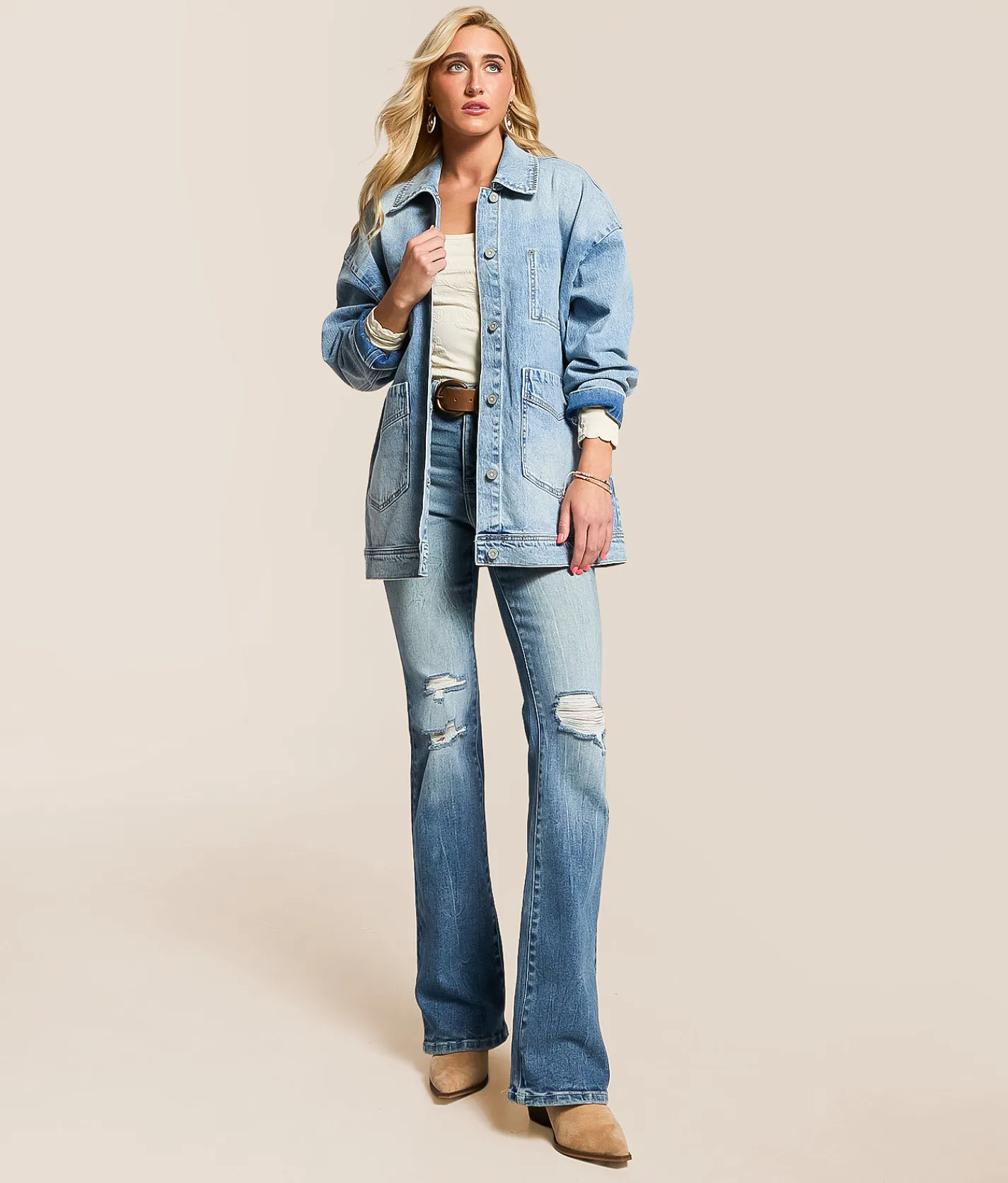 Tops|Coats & Jackets | HIDDEN Oversized Trucker Denim Stretch Jacket Medium Wash