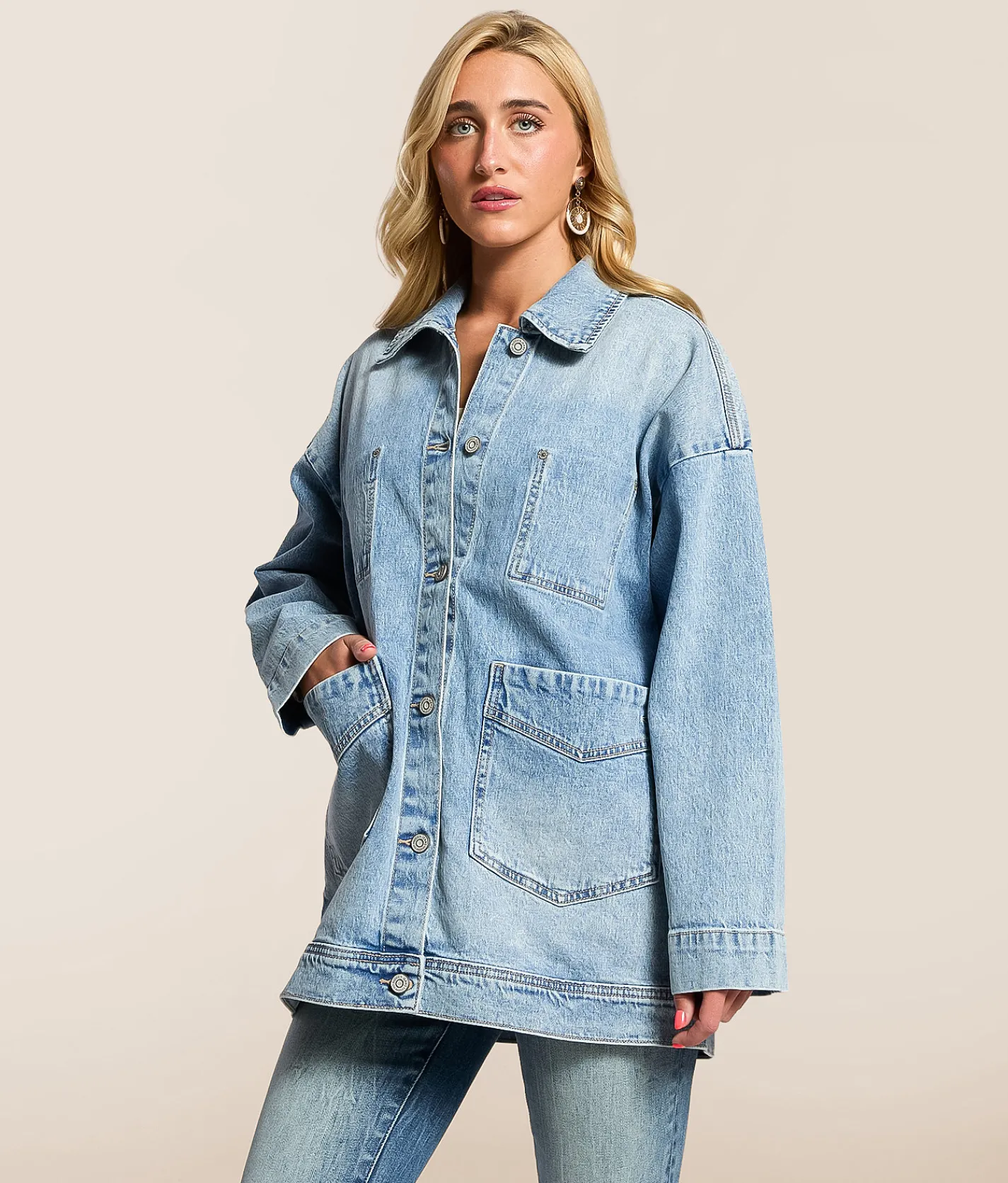 Tops|Coats & Jackets | HIDDEN Oversized Trucker Denim Stretch Jacket Medium Wash