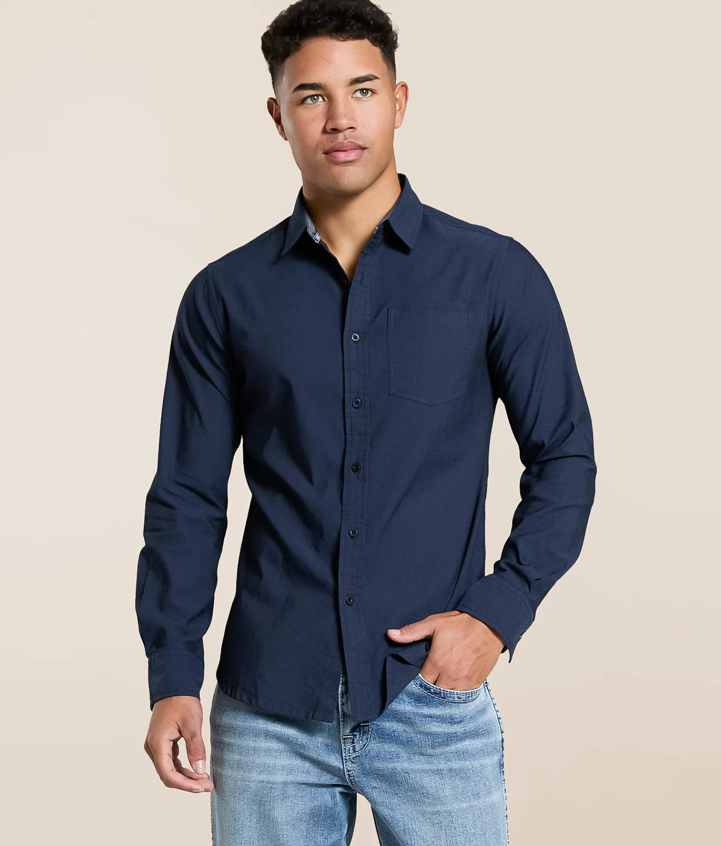 Tops | Departwest Oxford Standard Stretch Shirt Navy