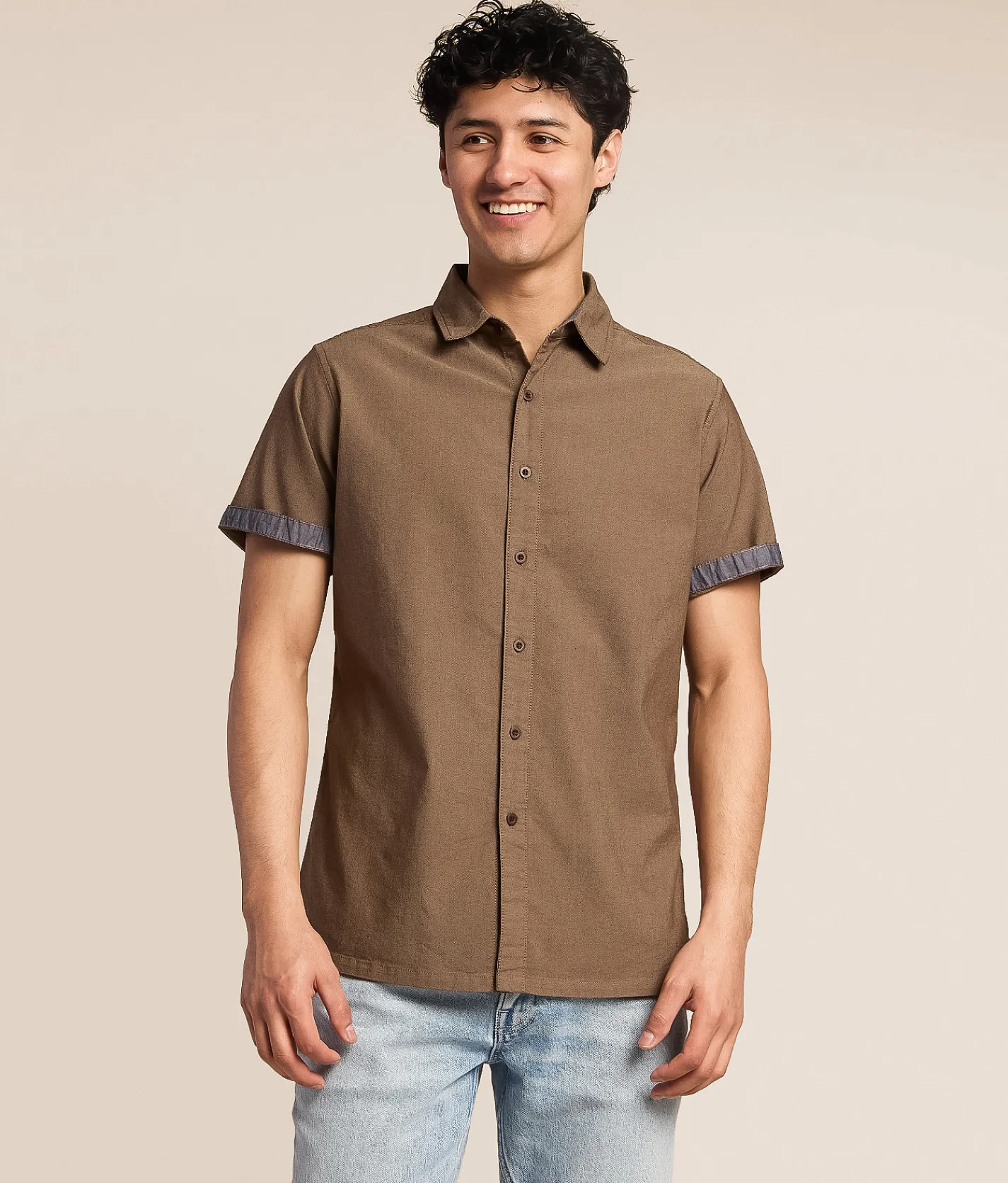Departwest Oxford Standard Stretch Shirt Tan Brown Discount
