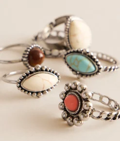 Accessories | Sterling & Stitch 6 Pack Stone Ring Set Assorted