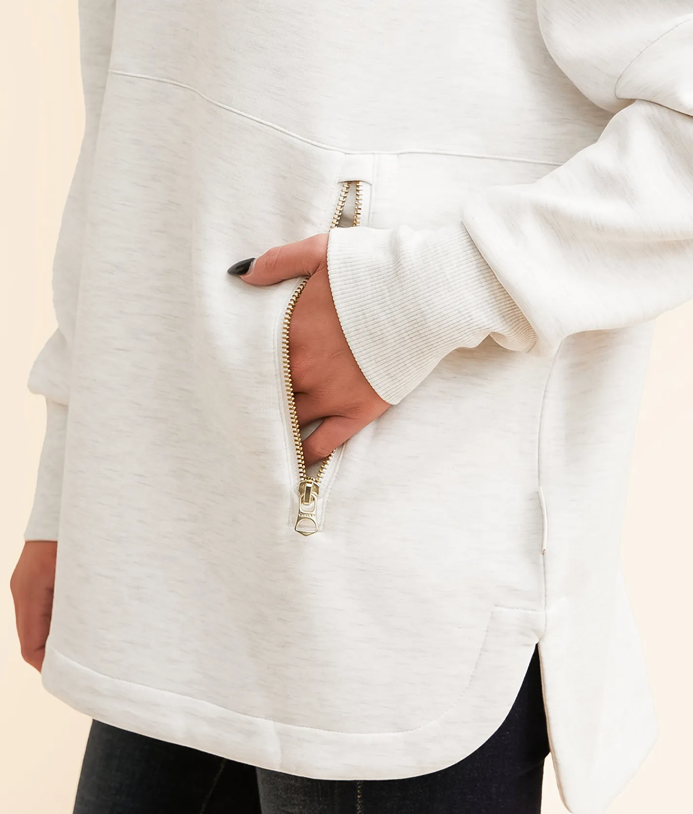 Varley Paige Longline Oversized Sweat Pullover Ivory Marl Outlet