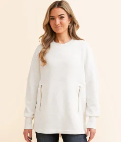 Varley Paige Longline Oversized Sweat Pullover Ivory Marl Outlet