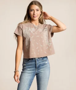 Ariat Paisley Cropped T-Shirt Taupe Gray Online