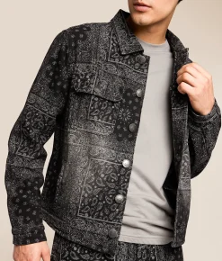 Caliber Paisley Denim Trucker Jacket Black