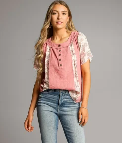 Tops | BKE Paisley Floral Henley Multi