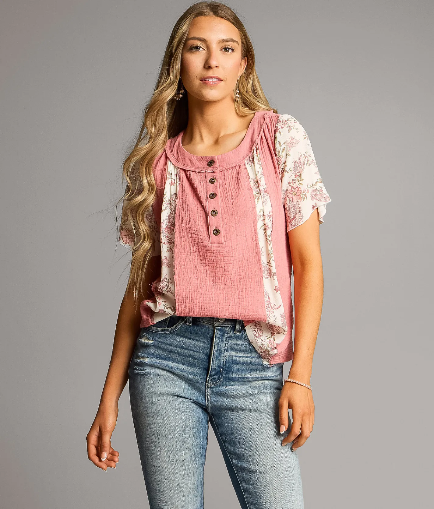 Tops | BKE Paisley Floral Henley Multi