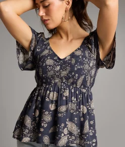 Tops | BKE Paisley Print Top Dark Navy Natural