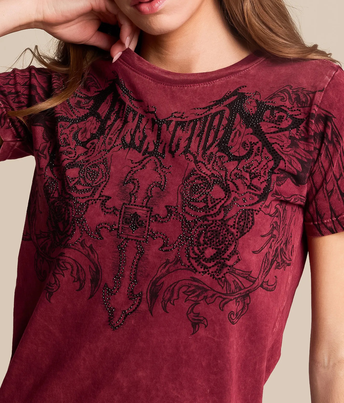 Affliction Pale Sorrow T-Shirt Burgundy Lava Wash Discount