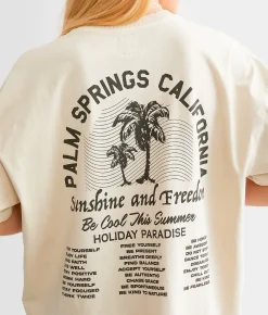 Modish Rebel Palm Springs California Oversized T-Shirt Beige Sale
