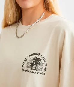 Modish Rebel Palm Springs California Oversized T-Shirt Beige Sale