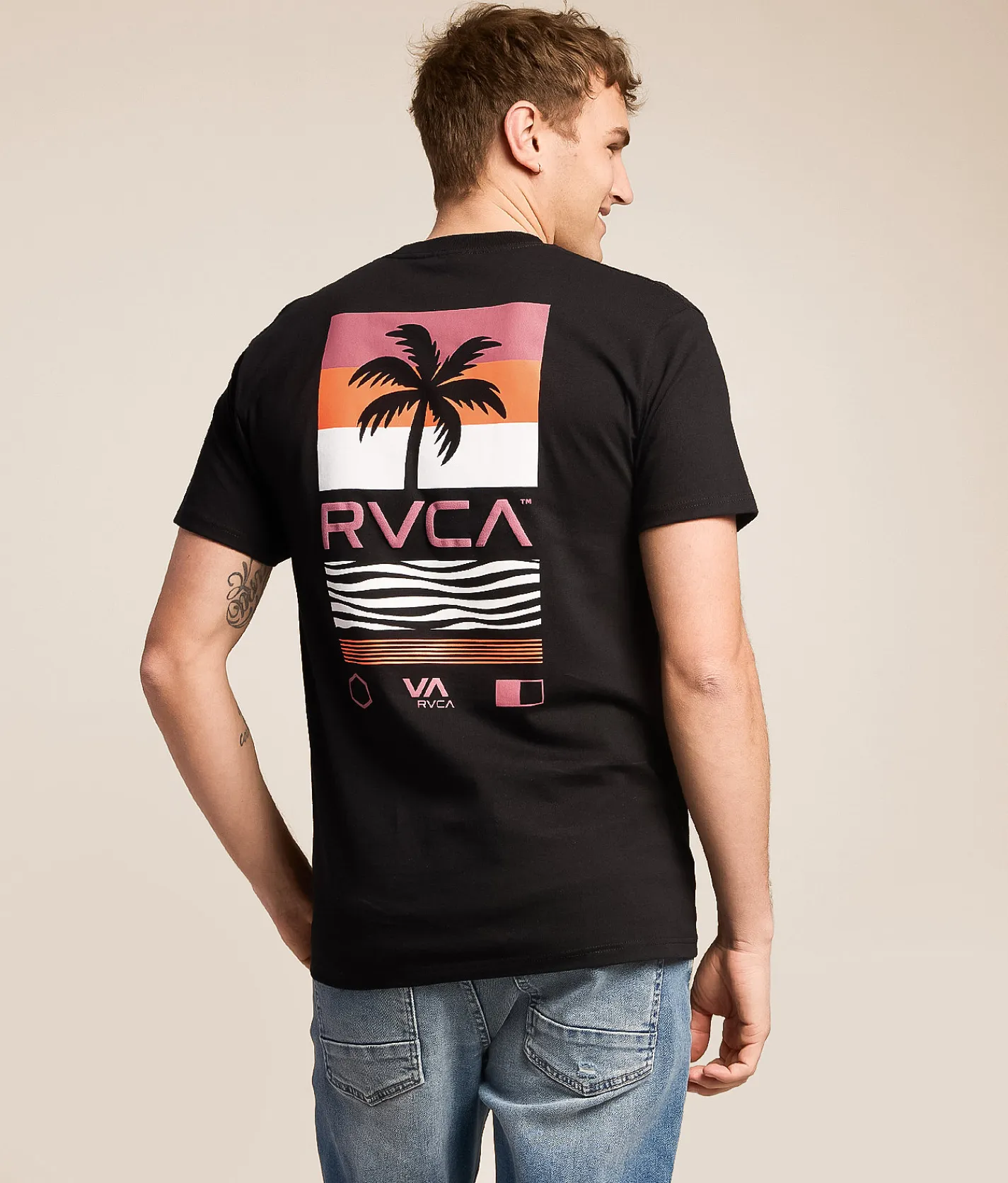 Tops|Graphic T-Shirts | RVCA Palm Stack T-Shirt Black