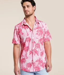 Departwest Palm Tree Athletic Performance Stretch Shirt Pink Hot