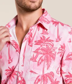 Departwest Palm Tree Athletic Performance Stretch Shirt Pink Hot