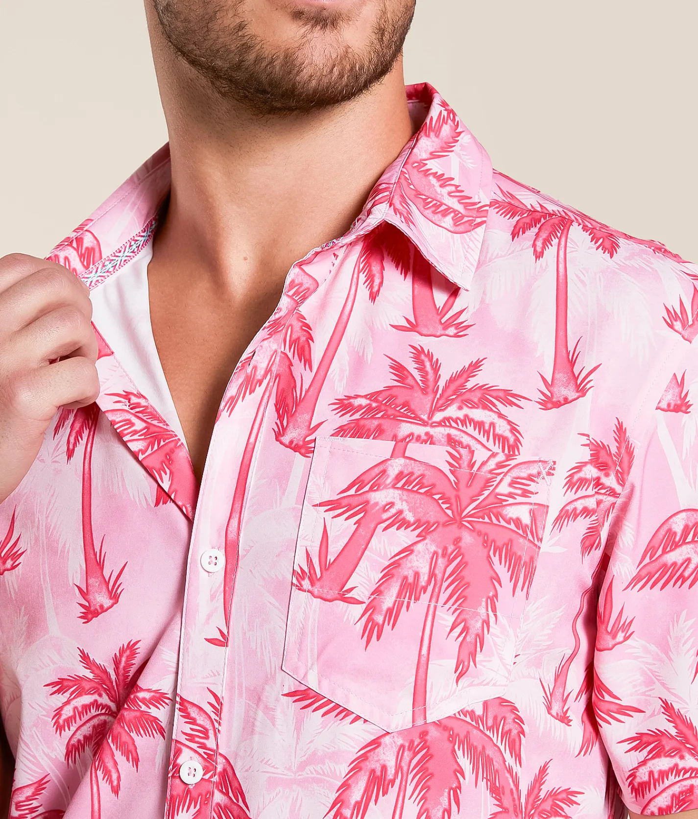 Departwest Palm Tree Athletic Performance Stretch Shirt Pink Hot