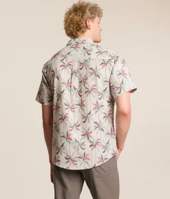 Departwest Palm Tree Athletic Performance Stretch Shirt Grey Pink Cyan Sale