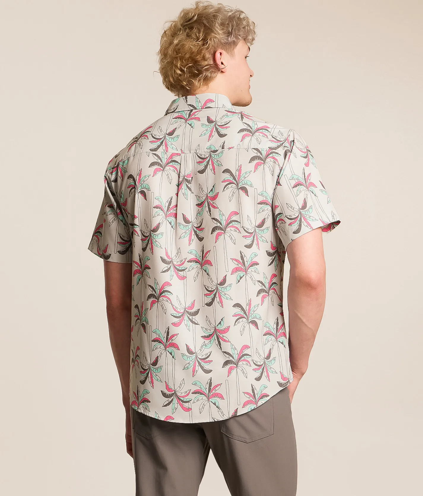 Departwest Palm Tree Athletic Performance Stretch Shirt Grey Pink Cyan Sale