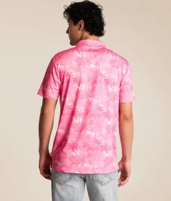 Tops | Departwest Palm Tree Performance Polo Bright Pink