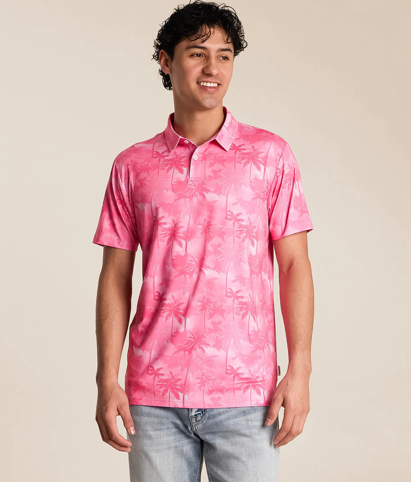 Tops | Departwest Palm Tree Performance Polo Bright Pink