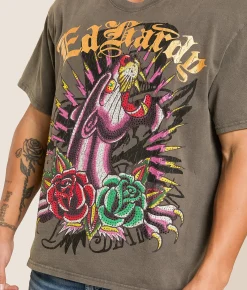 Tops|Graphic T-Shirts | Ed Hardy Panther Rose Rhinestone T-Shirt Charcoal