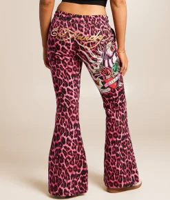 Ed Hardy Panther Roses Leopard Flare Sweatpant Pink Leopard Outlet