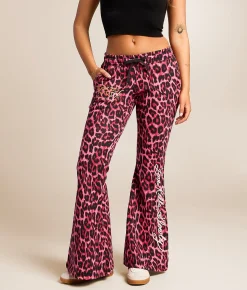 Ed Hardy Panther Roses Leopard Flare Sweatpant Pink Leopard Outlet