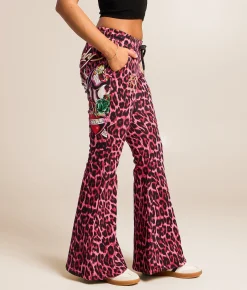 Ed Hardy Panther Roses Leopard Flare Sweatpant Pink Leopard Outlet