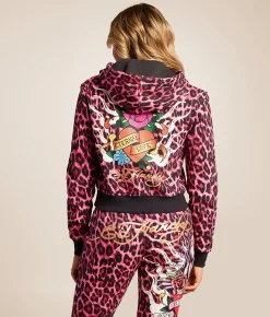 Tops | Ed Hardy Panther Roses Leopard Print Hoodie Pink Leopard