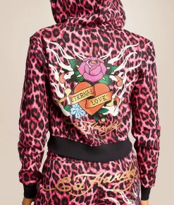 Tops | Ed Hardy Panther Roses Leopard Print Hoodie Pink Leopard