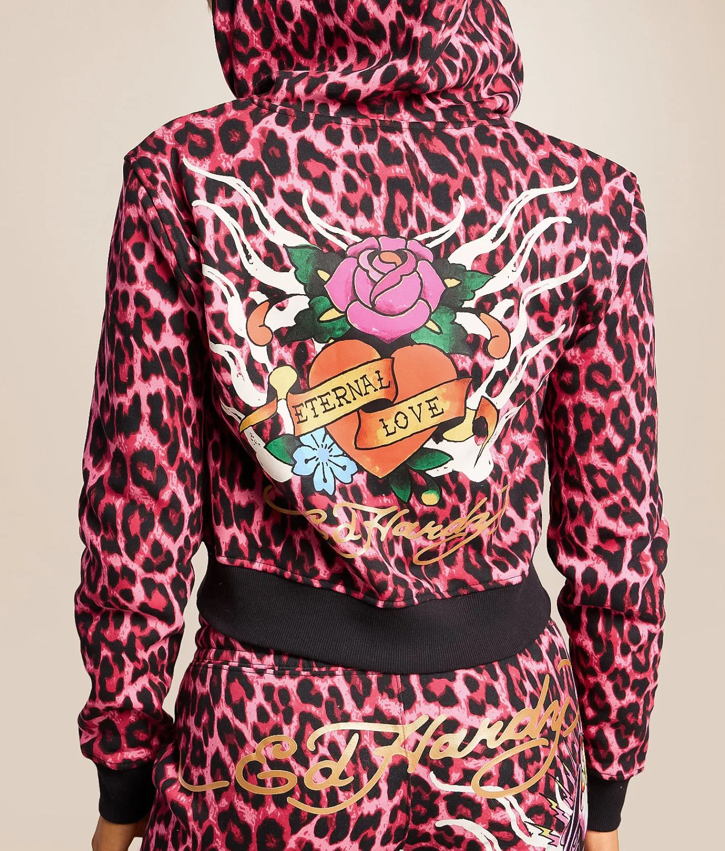 Tops | Ed Hardy Panther Roses Leopard Print Hoodie Pink Leopard