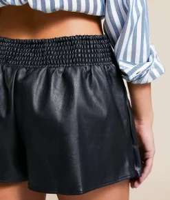 Free People Paradise Found Faux Leather Skort Black Clearance