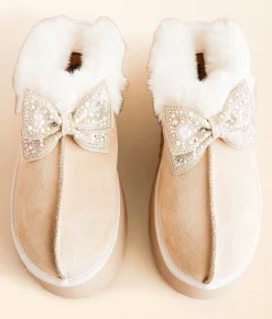 Very G Paris Bedazzled Platform Slipper Cream Hot
