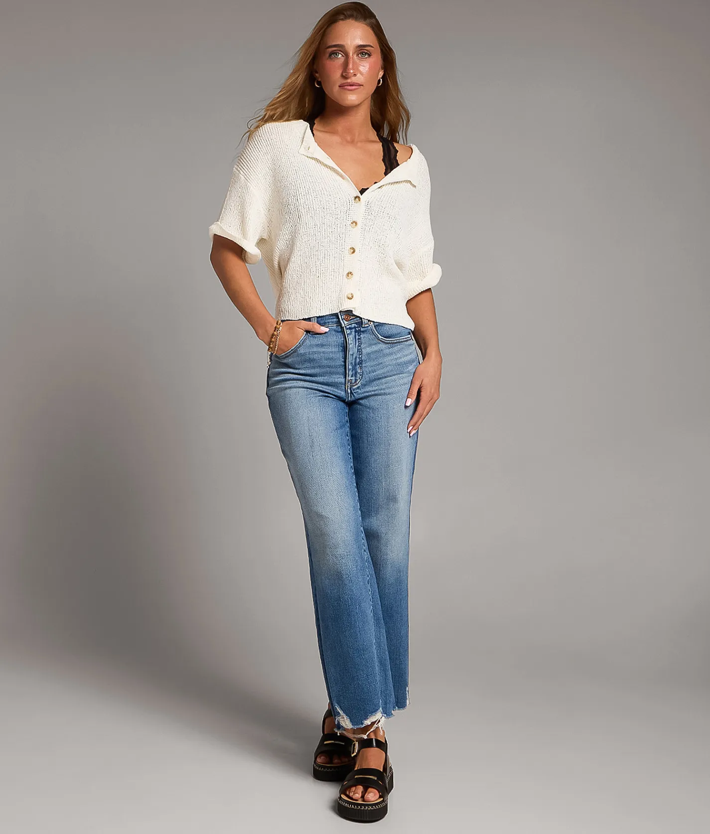 BKE Parker Cropped Wide Leg Stretch Jean Thacker