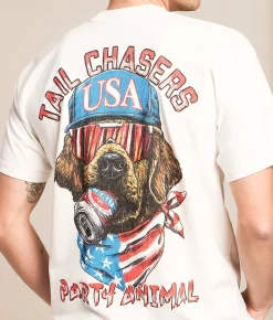 Tops|Graphic T-Shirts | Tail Chasers Club Party Animal T-Shirt Antique White