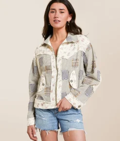 Tops|Coats & Jackets | POL Patchwork Jacket Green Multi