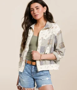 Tops|Coats & Jackets | POL Patchwork Jacket Green Multi
