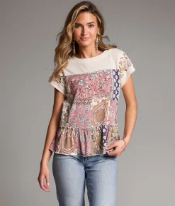 Tops | BKE Patchwork Ruffle Top Multi