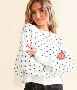 Tops | Free People Pattern Easy Street Cropped Sweater White Navy Combo