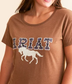 Tops | Ariat Patterned Bronco T-Shirt Cinnamon