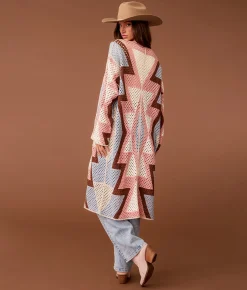 Tops | Sterling & Stitch Patterned Crochet Kimono Cream Multi