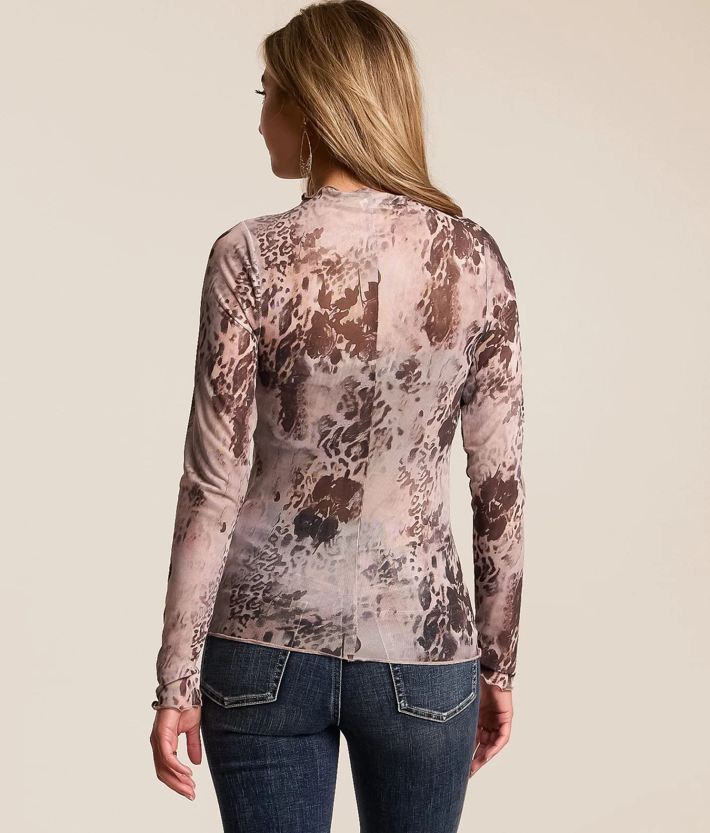 Tops | Willow & Root Patterned Mesh Top Taupe