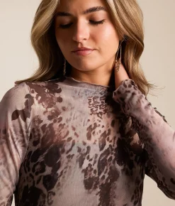 Tops | Willow & Root Patterned Mesh Top Taupe